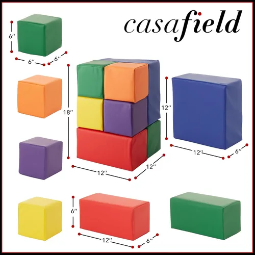 Miniatura 4 de Casafield Juego de bloques de espuma grandes para niños pequeños (juego de 7 piezas), cubos de juego suave para apilamiento, colores y tamaños