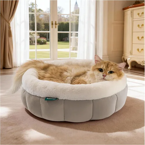 BALANCE Camas para gatos de interior, cama redonda lavable para gatos, bonita cama para gatitos con parte inferior antideslizante para gatitos y