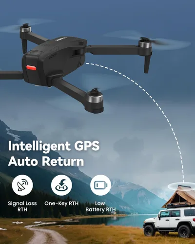 Miniatura 7 de SIMREX Dron GPS con cámara para adultos 4K, drones de motor sin escobillas para principiantes, WiFi FPV 5G plegable, retorno automático, flujo Negro