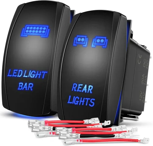 Miniatura 25 de Nilight NI-RS05 Interruptor basculante de barra de luz LED de 5 pines con láser, luces traseras, 20 A/12 V, 10 A/24 V, juego de cables de puente, 2