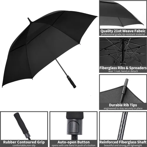 Miniatura 5 de SIEPASA Paraguas de golf grande de 62/68/72 pulgadas, paraguas de golf de apertura automática, extra grande, doble toldo ventilado, resistente al