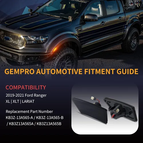 Miniatura 7 de Gempro Luces LED de señal de parachoques delantero para Ford Ranger Lariat 2019-2023, 2 unidades, lente ahumada LED ámbar