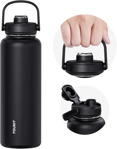 Miniatura 12 de TOURIT Botella de agua aislada de 32 onzas, botella de acero inoxidable con popote, aislamiento al vacío de doble pared para bebidas frías