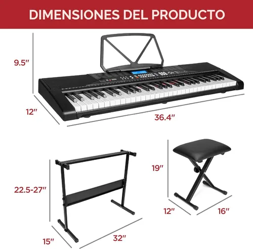 Miniatura 7 de Best Choice Products Juego completo de piano de teclado electrónico para principiantes de 61 teclas con teclas iluminadas, pantalla LCD
