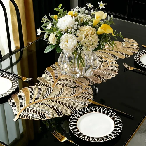 Miniatura 11 de FAVE Camino de mesa dorado de 36 pulgadas con forma de flor, camino de mesa corto lavable para bodas, banquetes, cumpleaños, fiestas, restaurantes