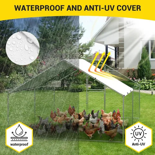 Miniatura 3 de GarveeLife Gallinero de metal grande con cubierta impermeable y anti-UV, jaula para aves de corral, corral de pollo al aire libre para uso en granja