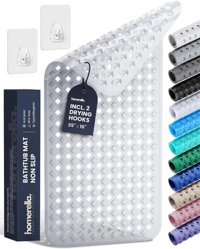 Miniatura 19 de Homerella® Alfombrilla de Bañera Antideslizante 35x16, Incl. Ganchos para Secar, Extra Larga, 100% Libre de BPA, Alfombrilla de Ducha Antideslizante