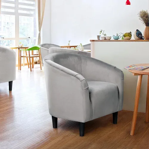 Miniatura 2 de Yaheetech Silla de Sala de Estar, Silla de Acento de Terciopelo, Silla Barril Tapizada, Silla de Asiento con Reposabrazos y Respaldo Bajo para Sala