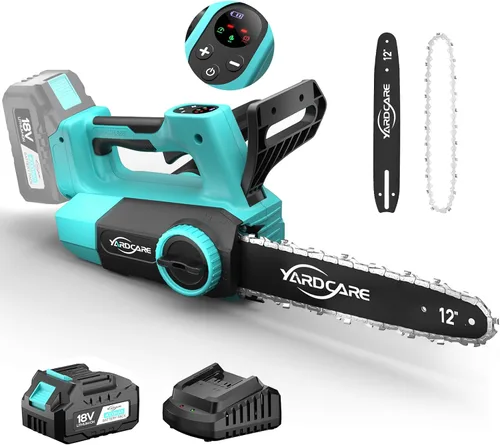 Motosierra eléctrica inalámbrica de 12 pulgadas 18V-20V con motosierra de batería de 4.0 Ah, motor sin escobillas, modos duales, pantalla LED, para