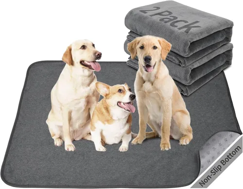 Miniatura 12 de Almohadillas lavables para orina de perro 24x36 pulgadas paquete de 2 reutilizables, alfombrillas absorbentes antideslizantes para perros