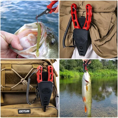 Miniatura 8 de Goture Alicates de pesca, cortador de línea de agua salada con alicates de anillo dividido, removedor de anzuelos de pesca, alicates de nariz