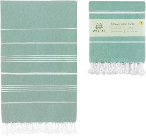 Miniatura 26 de WETCAT Toalla de playa original turca (39 x 71) – Peshtemal prelavado, 100% algodón, muy absorbente, de secado rápido y ultra suave, seguro