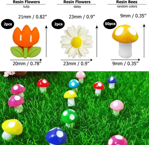 Miniatura 4 de 225 piezas de resina diminuta abeja de madera mariquita margarita flor decoración de hongos, adorno de abejorro, encanto de limo epoxi en miniatura