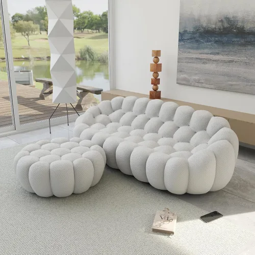 Miniatura 10 de JACH Juego de sofá curvado de burbujas, cómodo sofá tapizado, tela de malla 3D en forma de panal sofás modernos para sala de estar, apartamento