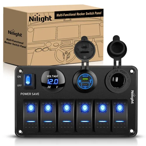Miniatura 25 de Nilight - Panel de interruptor basculante de 4 bandas 90117G, panel de interruptores de aluminio precableado impermeable con doble USB encendedor