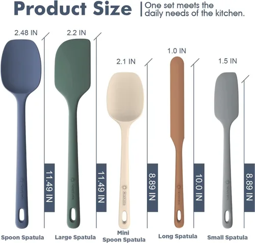 Miniatura 2 de ChefAide Juego de 5 espátulas de silicona, espátula de goma de grado alimenticio, mango fuerte mejorado con agarre ergonómico, resistente al calor