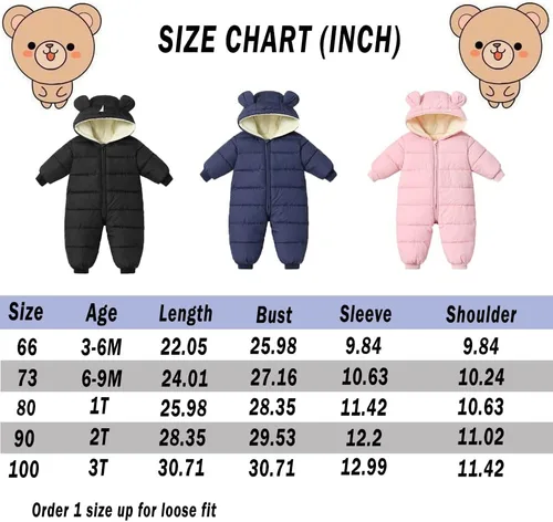 Miniatura 6 de Ilyboz Traje de nieve para bebé, lindo traje de oso para recién nacido, abrigo de invierno cálido con capucha para niños y niñas