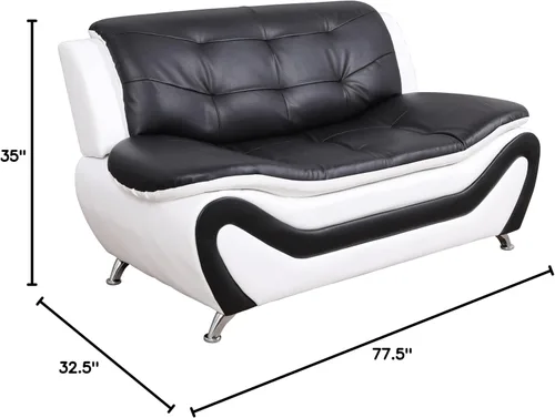 Miniatura 2 de Beverly Fine Furniture Juego de sofá moderno Aldo de 3 piezas, negro/blanco
