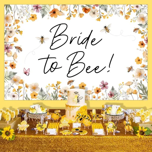 Miniatura 2 de Pancarta de fondo de novia a abeja, decoración de despedida de soltera, abeja, decoración de despedida de soltera, flores y abeja, telón de fondo