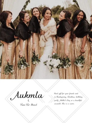 Miniatura 27 de Aukmla Chal de piel sintética para boda, chal de piel de novia, estola de piel de invierno, para novias y damas de honor