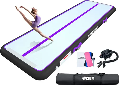 Miniatura 14 de AWSUM Tapete inflable de gimnasia de aire de 10 pies, 13 pies, 16 pies, 20 pies, 23 pies tapete de entrenamiento de 4/8 pulgadas de grosor con bomba