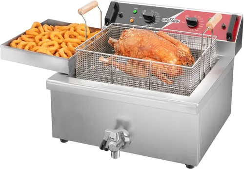 Miniatura 7 de CROSSON Freidora eléctrica de mostrador de doble tanque de 16L con "Swing-up and Hold", válvula de drenaje, tanque de aceite de formación por