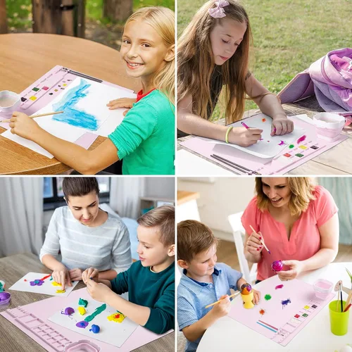 Miniatura 8 de Tapete de Pintura de Silicona, Tapete de Arte con Taza, Herramienta Limpiadora de Pinceles de Pintura Artesanal, para Artistas Niños, Regalo de Rosa