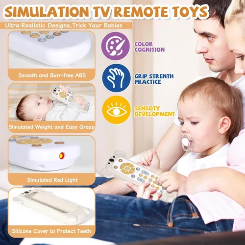 Miniatura 4 de Orzbow Juguete de Control Remoto para Bebé de 6 Meses+ con Cubierta de Mordedor de Silicona, Juguete de Control Remoto de TV con Luz y Sonido Blanco