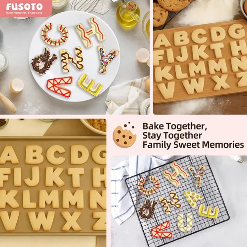 Miniatura 3 de FUSOTO Juego de 26 cortadores de galletas de letras del alfabeto, para hacer manualidades con galletas y tartas del alfabeto, cortadores de galletas