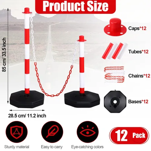 Miniatura 2 de Geiserailie Paquete de 12 conos de delineador de tráfico con base rellenable y cadena de plástico de 5 pies, conos de precaución, barreras