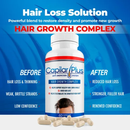 Miniatura 6 de Capilar Plus con sistema anti-andrógeno Suplemento para el crecimiento del cabello Tratamiento de pérdida de cabello Piel, cabello y uñas