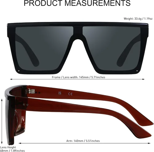 Miniatura 5 de LYZOIT Gafas de sol cuadradas de gran tamaño para mujeres y hombres con parte superior plana escudo de moda protección UV grande sin montura