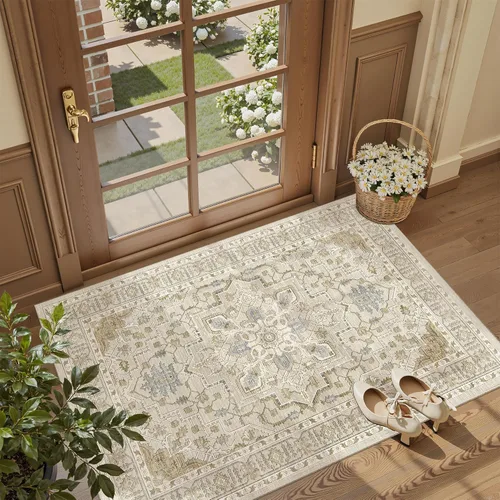 Miniatura 130 de Madane Alfombra lavable de 2 x 3 pies, alfombra de entrada pequeña, antideslizante, vintage, para entrada interior, alfombra de pelo bajo