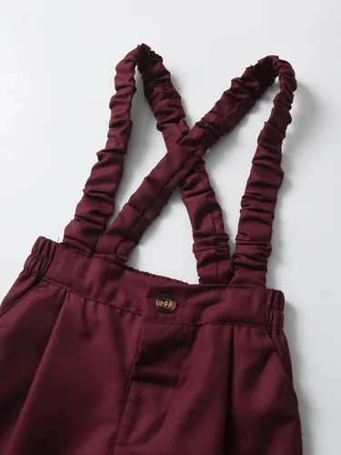 Miniatura 6 de Conjunto de pantalones para bebé, camisa de manga larga + pantalones + corbatín + tirantes, trajes de caballero para niños pequeños
