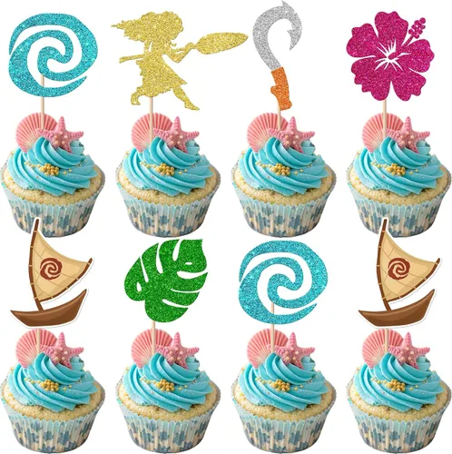 Miniatura 14 de Rsstarxi Paquete de 25 adornos tropicales para cupcakes Luau con decoración de pastel de flamenco de feliz cumpleaños, palmera, flamenco, piña