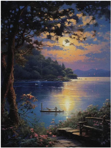 Miniatura 2 de Kit de arte de diamantes circulares 5D con diamantes completos, puesta de sol junto al lago, pintura de belleza natural, adecuado