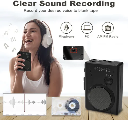 Miniatura 3 de Grabadora de cinta portátil para reproductor de casete, convertidor digital de cinta de casete a MP3, estación de radio AM/FM, grabación inversa