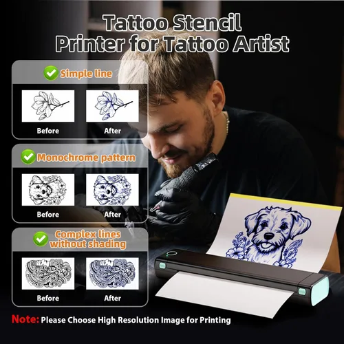 Miniatura 9 de Impresora de plantillas de tatuajes, impresora de tatuajes, impresora de plantillas M08F con 10 piezas de papel de transferencia de tatuajes