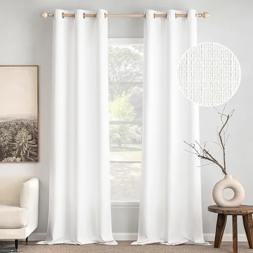 Miniatura 15 de MIULEE Cortinas texturizadas de lino sintético marrón natural de 84 pulgadas de largo, juego de 2 paneles para sala de estar y dormitorio, tejido
