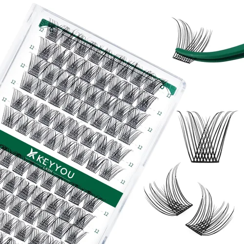 Miniatura 46 de KEYYOU Racimos de pestañas, 96 piezas de extensiones de pestañas DIY, rizado D de 16 mm, negro, realista, no irritante, fácil de colocar en casa