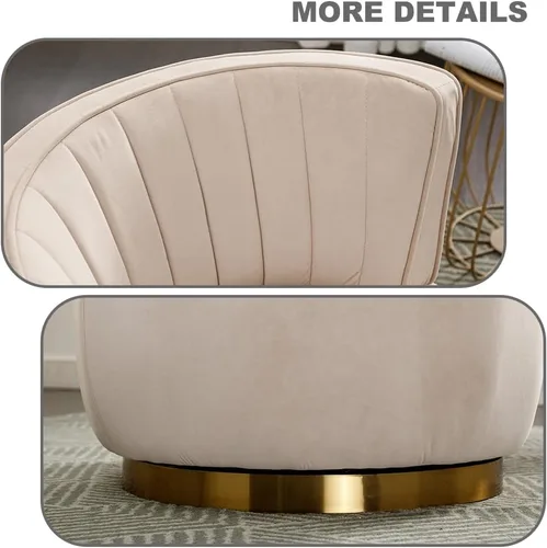 Miniatura 7 de Luxyhome - Silla giratoria de barril 360, de terciopelo, moderna silla decorativa tapizada de mediados de siglo, silla auxiliar redonda de sherpa