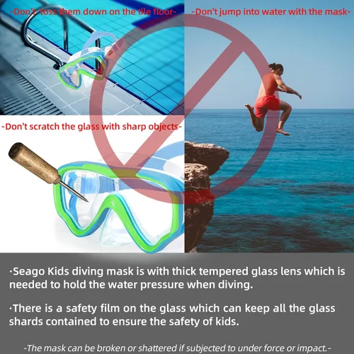 Miniatura 8 de Seago Gafas de natación para niños, máscara de buceo para jóvenes (5-15), antivaho 180° visión clara azul y verde
