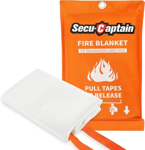 SecuCaptain Manta de emergencia contra incendios para el hogar y la cocina, 40 x 40 pulgadas, manta de fibra de vidrio con supresión de llama para
