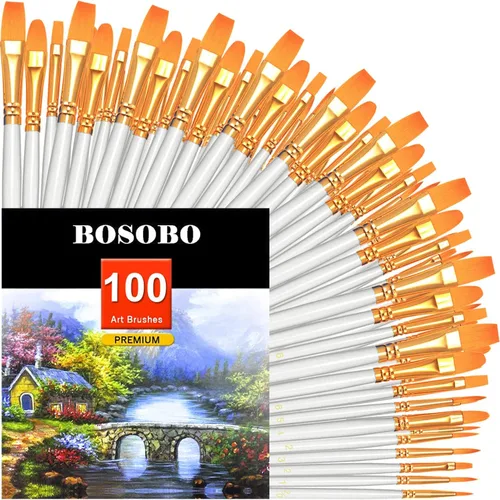 Miniatura 33 de BOSOBO Juego de 6 pinceles de pintura, 60 pinceles de punta redonda puntiaguda, pinceles de nailon para artistas del cabello acrílicos para aceite