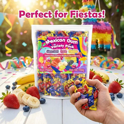 Miniatura 2 de Don Turinos - Paquete variado de chicles mexicanos, 150 unidades. Auténticos sabores de frutas de chicle, plátano, fresa y arándano, por Don Turinos