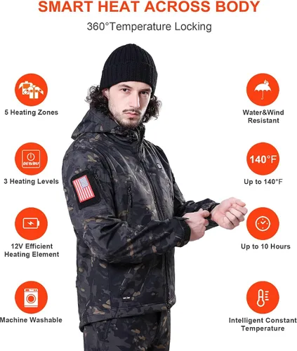 Miniatura 3 de DEWBU - Chaqueta térmica con batería de 12 V para invierno y exterior, con capa de calor eléctrica