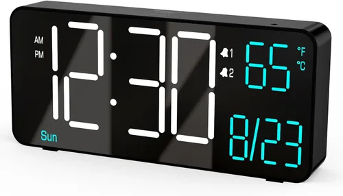 Miniatura 7 de KOSUMOSU Reloj digital para dormitorio de 6.7 pulgadas, despertador para sala de estar, atenuación automática, fecha, semana, segundos, temperatura