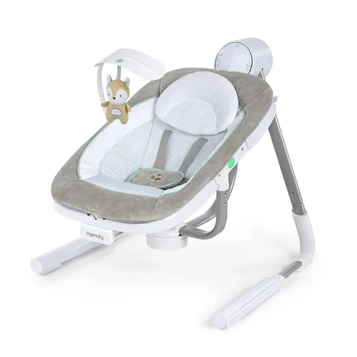 Ingenuity Anyway Sway - Columpio portátil plegable de 5 velocidades y asiento infantil multidireccional con vibraciones, sonidos de la naturaleza,