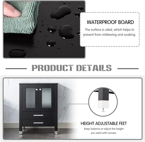 Miniatura 5 de LUCKWIND Combinación de tocador de baño de 24 pulgadas con lavabo, serie elegante con marco pintado, armario de almacenamiento de baño de dos