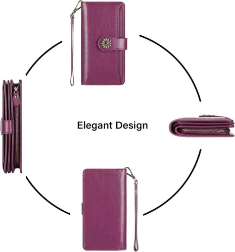 Miniatura 6 de Lavemi Carteras de cuero genuino de gran capacidad con bloqueo RFID para mujer, tarjetero con correa para la muñeca